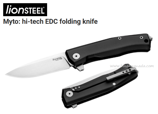 Lion Steel MT01A BS Myto Flipper Framelock Knife, M390 Satin, Aluminum Black